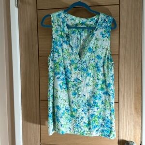 J.Jill sleeveless button up tunic blue, and green floral floral - Large